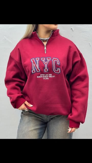 مانتو بلوچ هودی NYC نیم زیپ